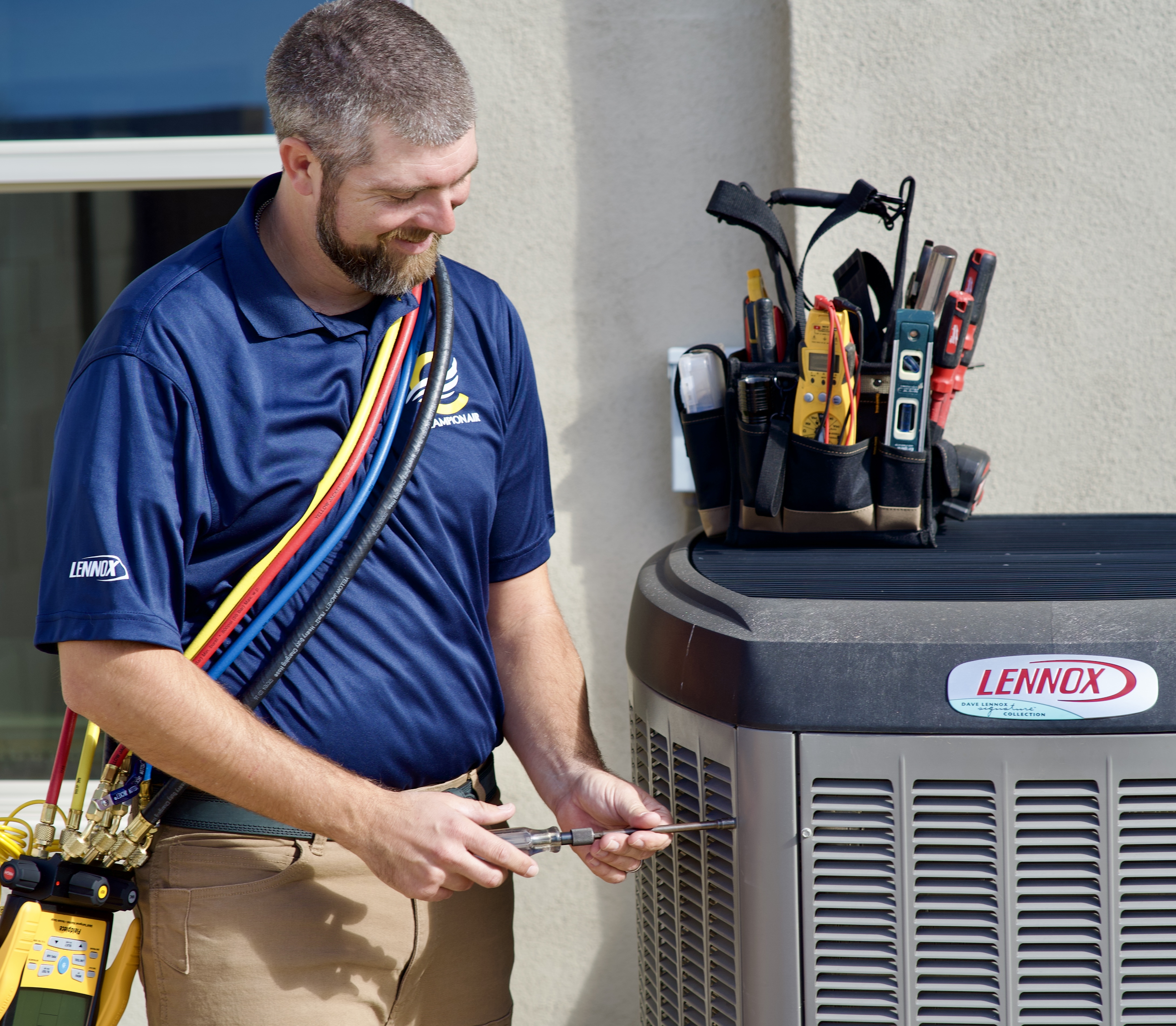 Champion Air technician performing system maintenance